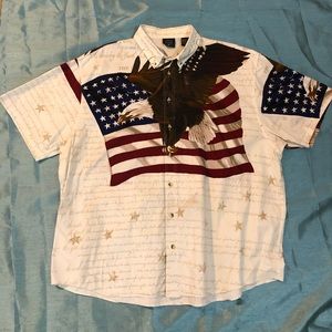 COTTON TRADERS SPORT USA Flag Constitution Bald Eagle Polo Shirt Size XXL